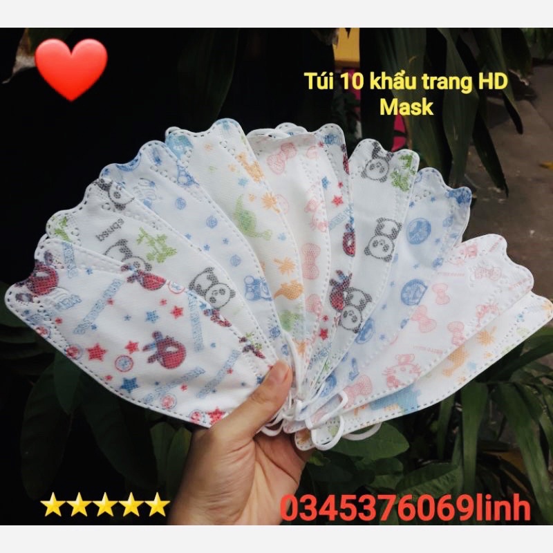 Túi 10 khẩu trang KF94 trẻ em 6 đến 12 tuôi