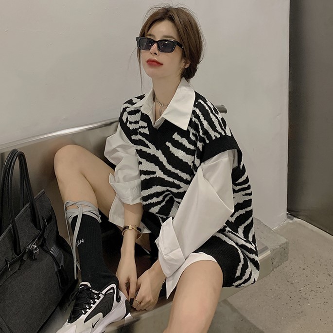 Áo Sweater Dệt Kim Không Tay Dáng Dài Họa Tiết Ngựa Vằn Cá Tính Thời Trang | BigBuy360 - bigbuy360.vn