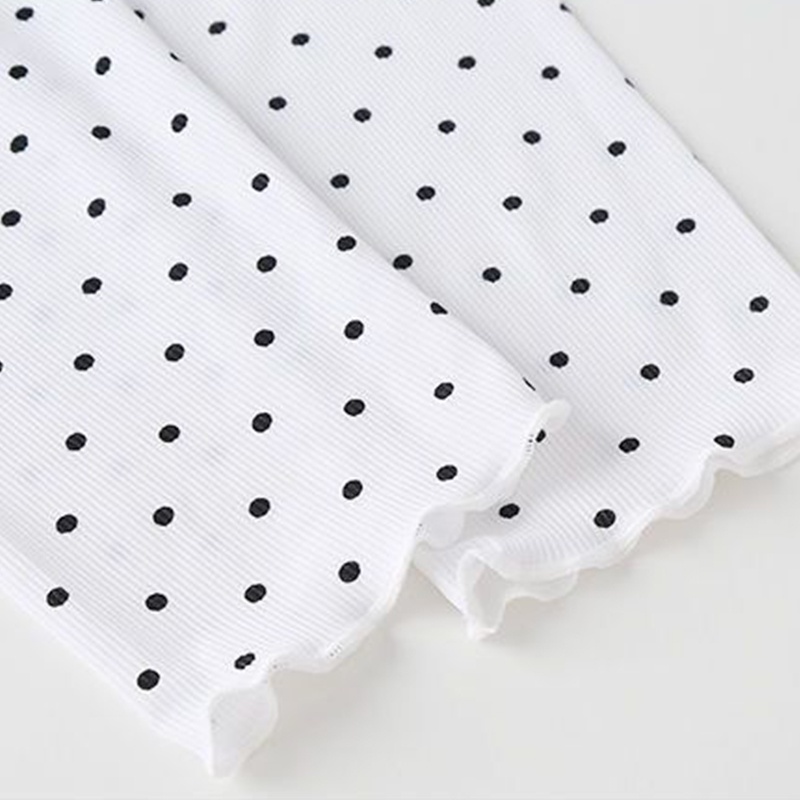 Bộ Đồ Ngủ  Cổ Bèo In Họa Tiết Chấm Bi Xinh Xắn Cho Bé Gái 0-8 Tuổi