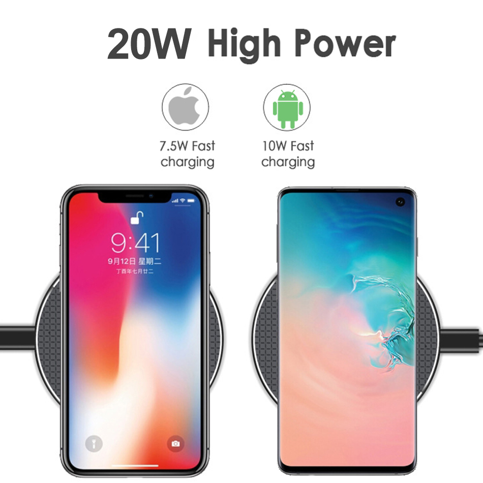 Đế Sạc Nhanh Không Dây 20w Cho Iphone 11 Xs Max X Xr 8 Plus 10w Dùng Cho Ulefone Doogee Samsung Note 9 Note 8 S10 Plus (Vcd01)