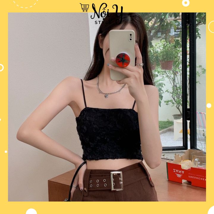 Áo Bra Nữ Ren Hoa Hồng 2 Dây Dáng Croptop Cao Cấp Kèm Mút Nâng Ngực MS20223