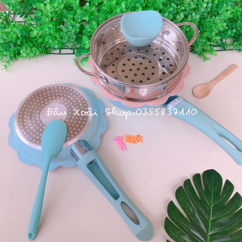 Bộ nồi chảo đá hình hoa ăn dặm cho bé size 16cm