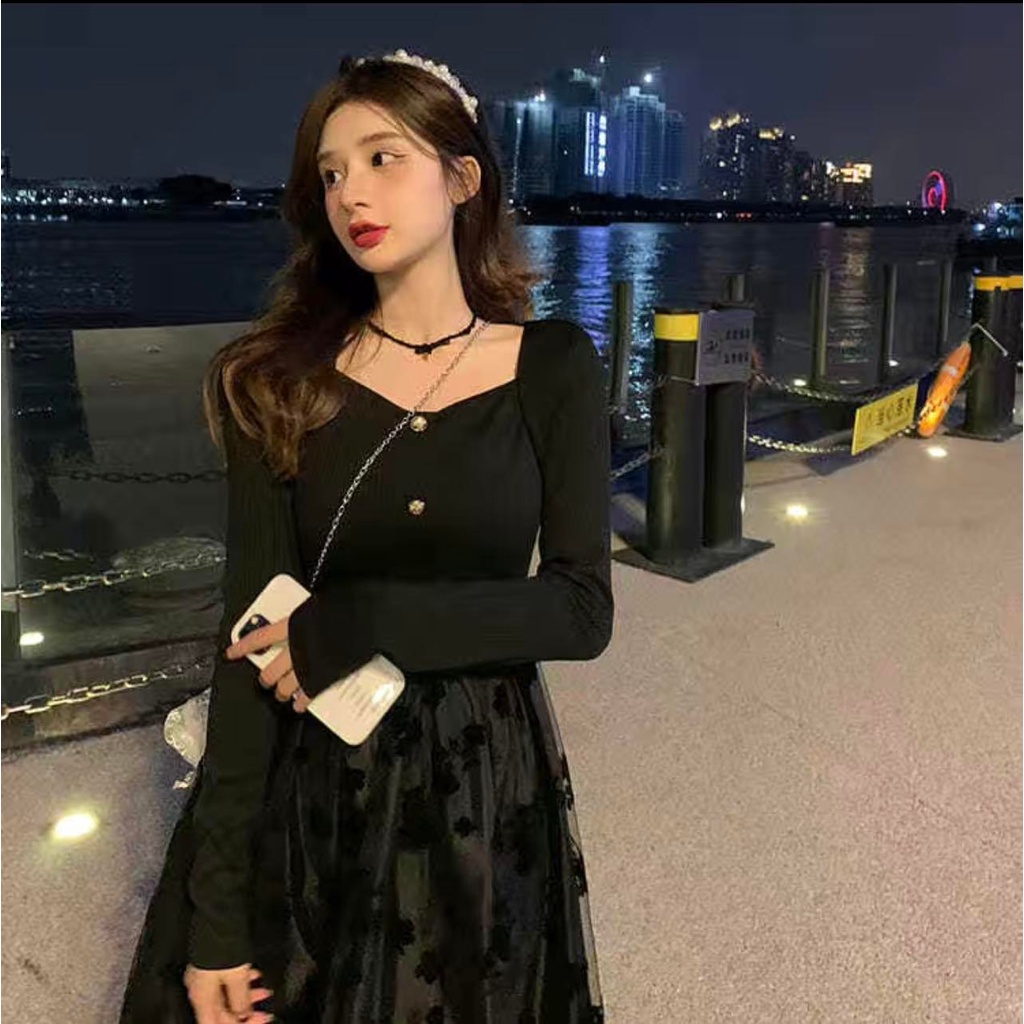 Đầm dệt kim tay dài phong cách thời trang cho nữ