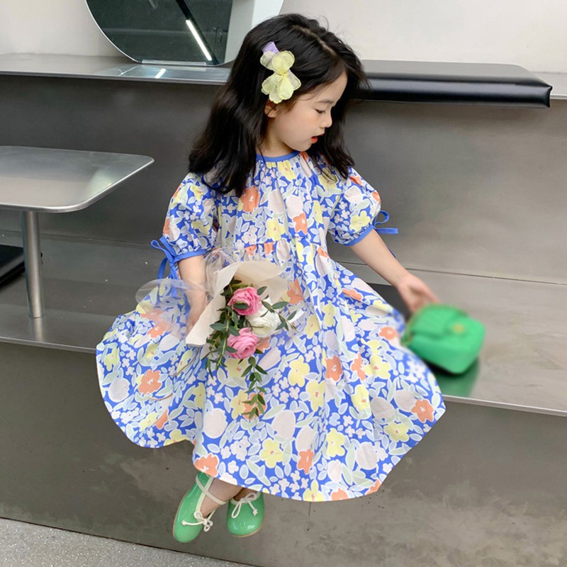 Đầm Bé Gái Đầm Công Chúa Mùa Hè Tay Cộc In Họa Tiết Hoa Phong Cách Hàn Quốc Cho Bé Gái Se7E
