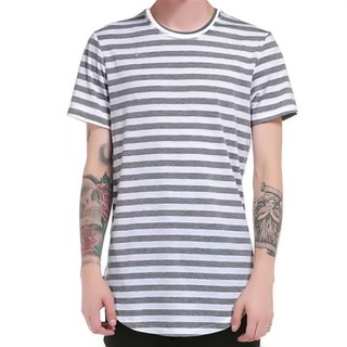 Áo thun Stee Lai bầu sọc ngang trắng xám