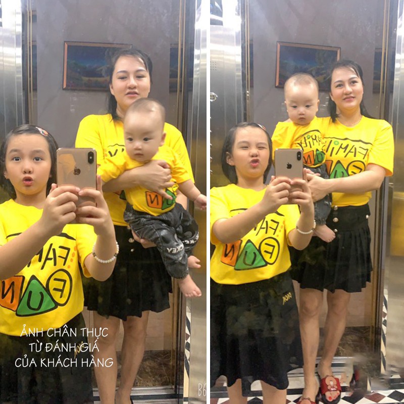 Áo gia đình 3/4/5 người giá rẻ Thun cotton dày dặn Màu vàng GD0011V Bin Action