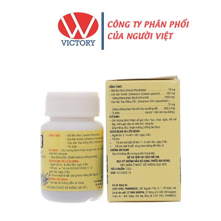 BAR Actiso 60 viên - Viên uống mát gan lợi mật, giải độc - Victory Pharmacy