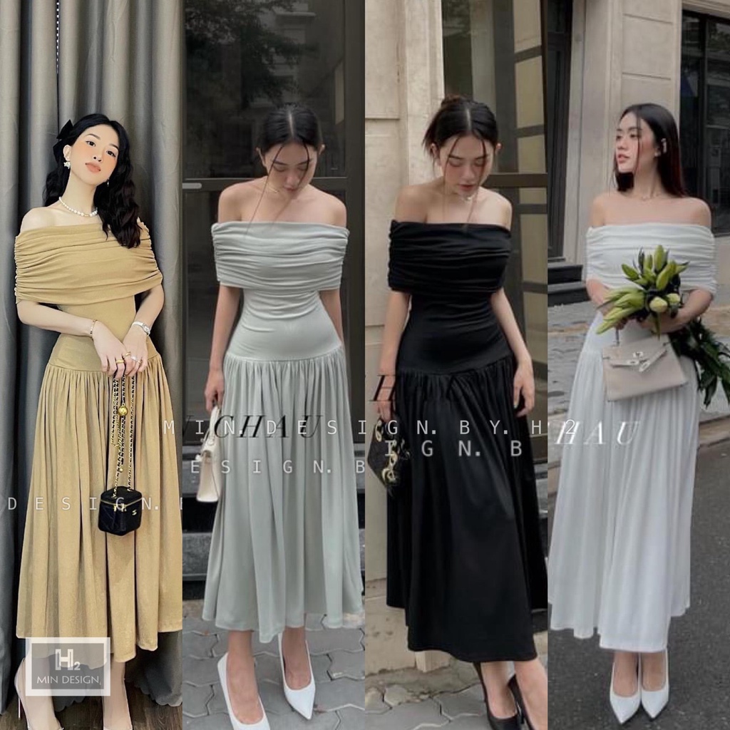 Đầm dự tiệc trễ vai màu trắng body tay dài, đầm lệch vai sexy hàng thiết kế chính hãng Kim Hoàng - (Mẫu Lệch Vai)