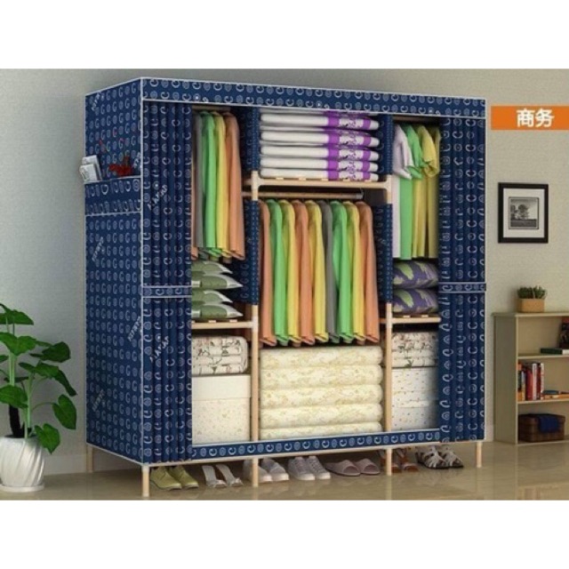 Tủ vải khung gỗ 3 buồng ảnh thật (hàng loại 1) | BigBuy360 - bigbuy360.vn