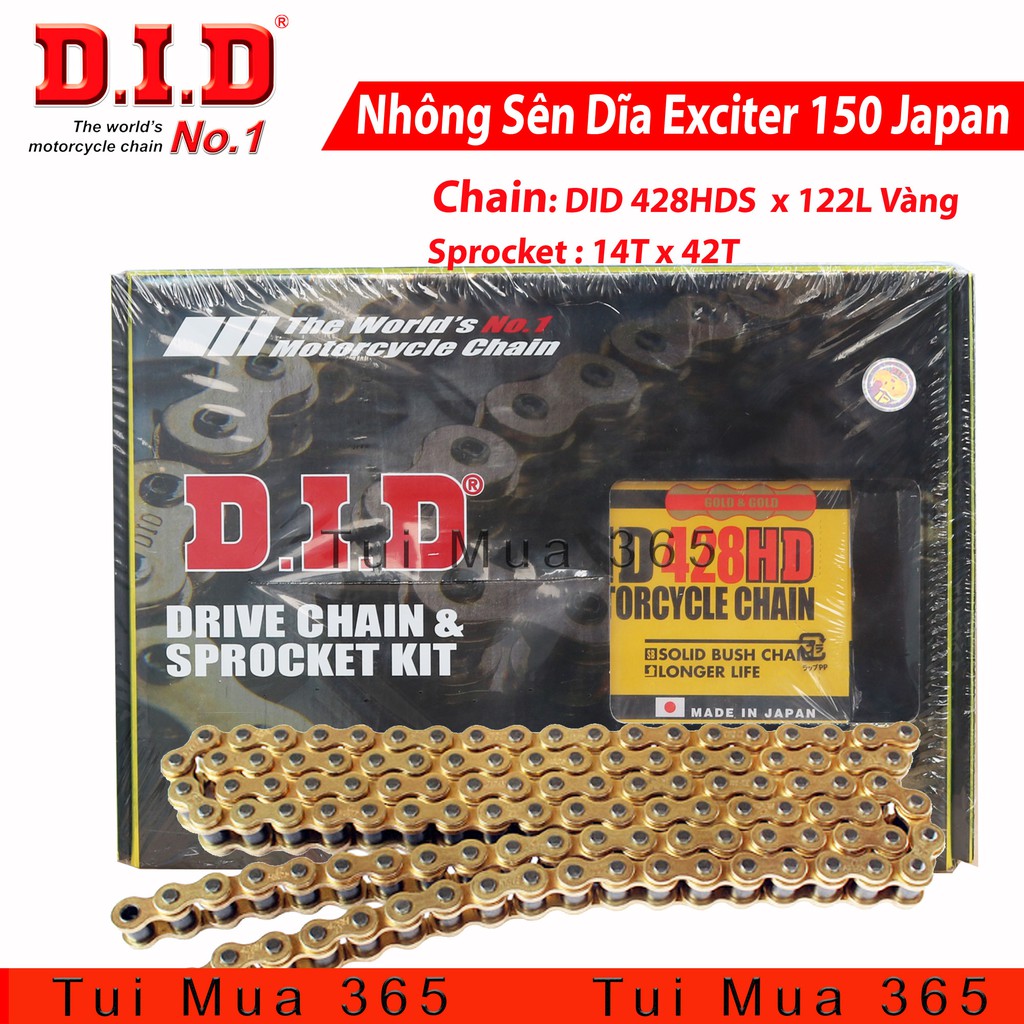 Nhông sên dĩa DID sên vàng dĩa vàng Exciter 150 Gold Japan