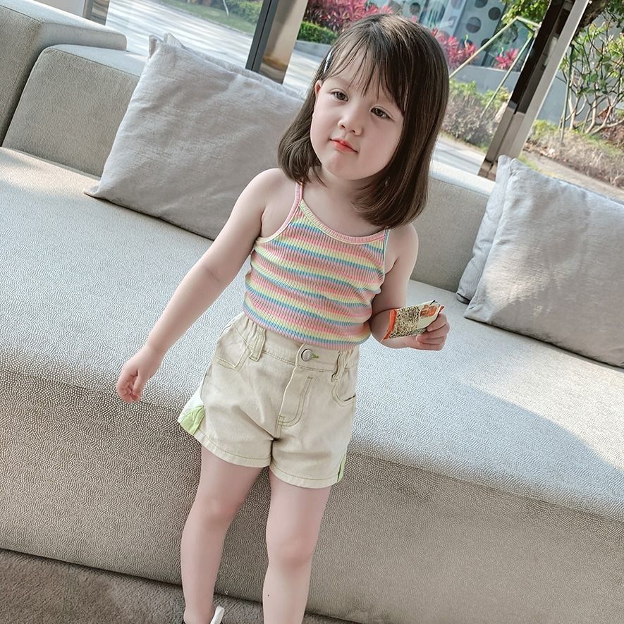 Áo Thun Sát Nách Kẻ Sọc Kiểu Hàn Quốc Thời Trang Mùa Hè Dành Cho Bé Gái