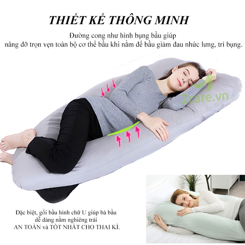 Gối ôm bà bầu U thương hiệu chính hãng Zcare (số 1 tại Việt Nam) giúp bầu ngủ ngon,hết 80% đau lưng thai kì