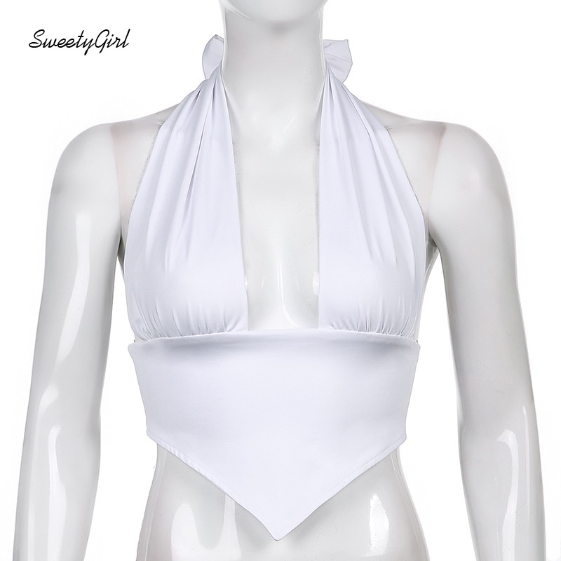 Áo tank top Hai Dây Cổ Chữ v Hở Lưng Màu Trơn Thời Trang Quyến Rũ Cho Nữ