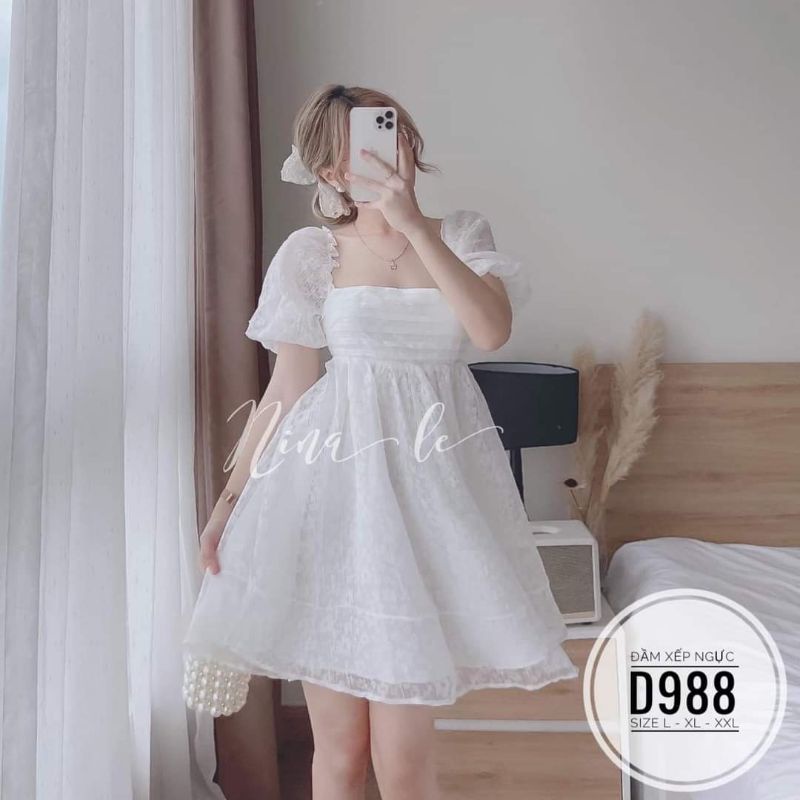 ĐẦM BABYDOLL HỞ LƯNG REN BIGSIZE TRẮNG ĐEN