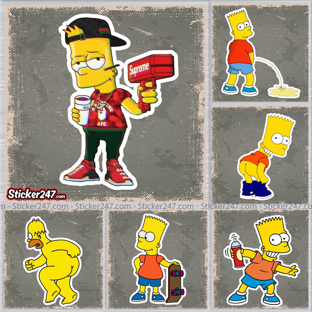 Sticker Bart Simpson hoạt hình The Simpsons ▪️ Chống nước ▪️ Dán Laptop, đàn guitar, mũ bảo hiểm, vali ▪️ Sticker 247