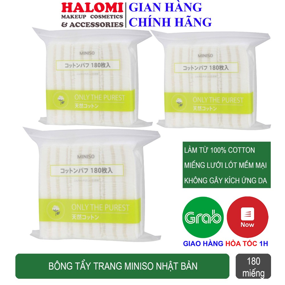 Bông Tẩy Trang Miniso Nhật Bản 180 Miếng thấm hút tốt không hại da tay chính hãng HALOMI