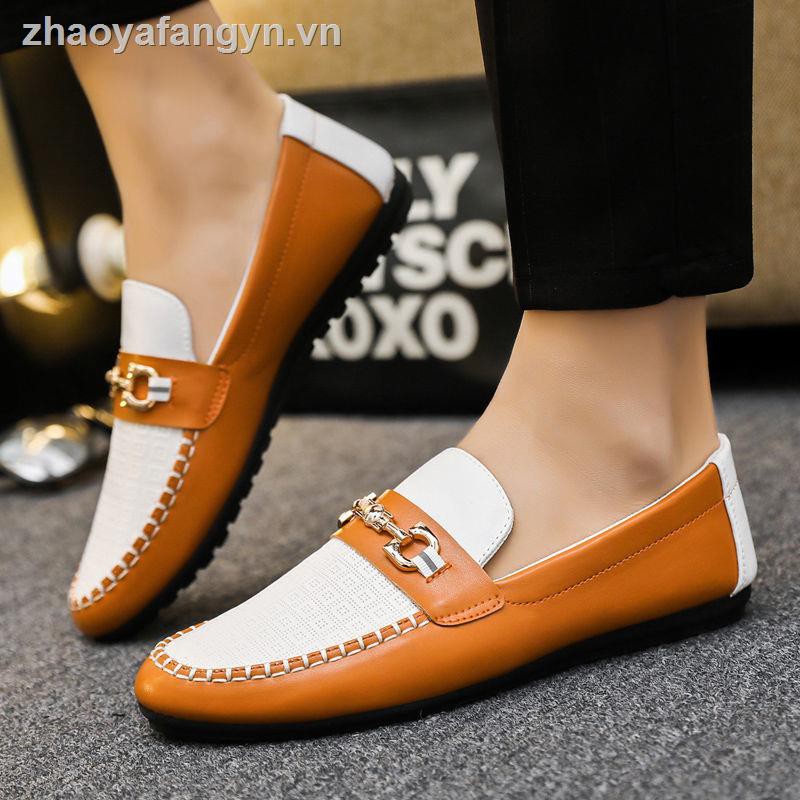 Giày lười-- Spring new men s casual peas shoes soft leather bottom driving all-match one pedal lazy trendy