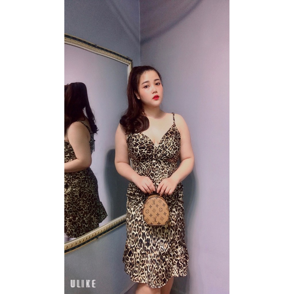 Đầm 2 Dây Da Beo Bigsize Nhún Eo Viền Bèo Dành Cho Các Nàng Mập Size 55-90KG
