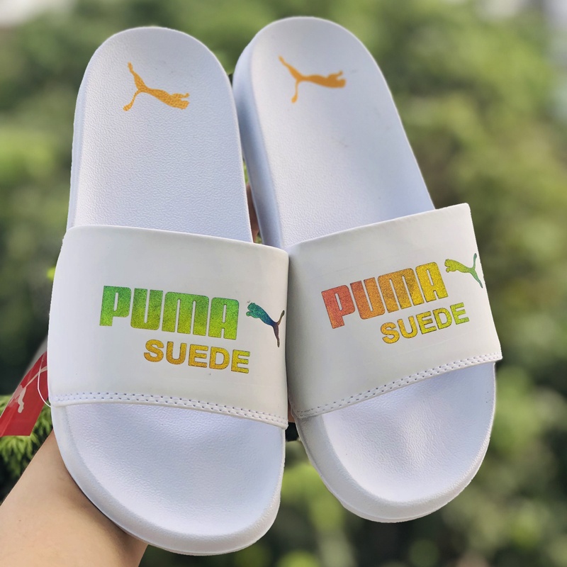 Dép unisex puma phản quang ❤️FREESHIP + Hộp❤️  dép quai ngang hình con báo mlb nam nữ thể thao kèm tem tag mác,màu trắng