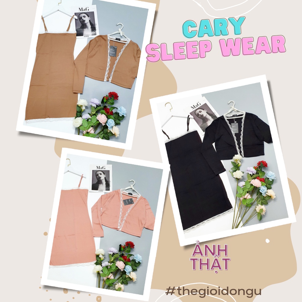 Váy 2 dây kèm khoác phối ren , set đầm body nữ CARY