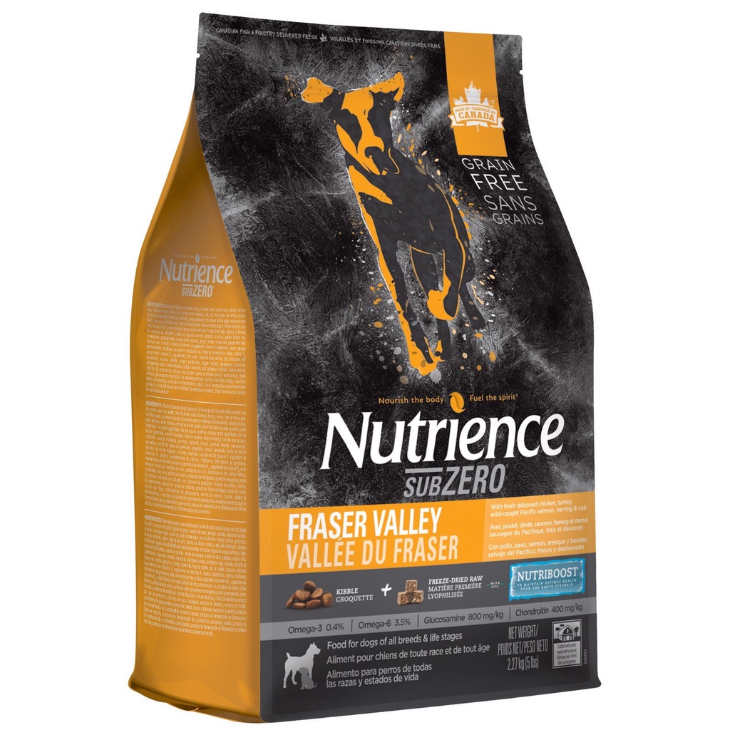 [DINH DƯỠNG CAO] BAO 5KG HẠT CHO CHÓ NUTRIENCE SUBZERO DOG VỊ GÀ TÂY, CÁ HỒI, CÁTRÍCH &amp; CÁ TUYẾT – THỨC ĂN CHO CHÓ