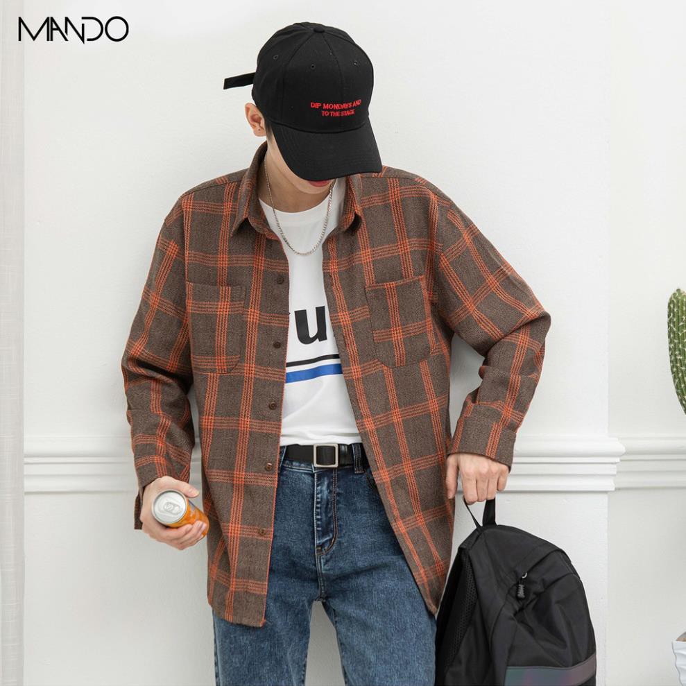 Áo Sơ Mi Nam Dài Tay Họa Tiết Caro Unisex  Form Dáng Rộng Mix Cùng Quần Jean Hàn Quốc Thời Trang MANDO ACB96 Đẹp