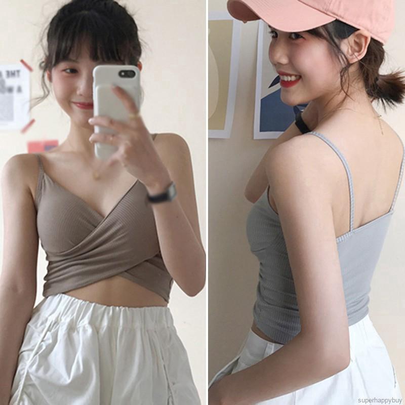 Áo Croptop Sát Nách Màu Trơn Thiết Kế Dây Đan Chéo Quyến Rũ