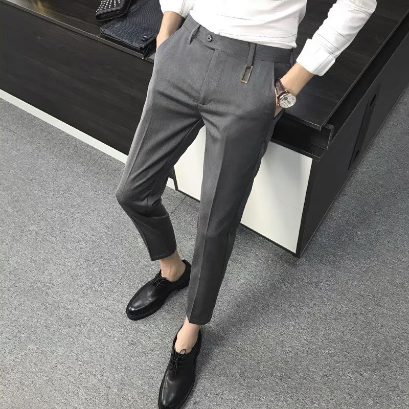 Quần âu tây nam mới phối kiểu móc vuông , dáng slim côn hàn suông đứng vải đẹp cao cấp - Thời trang hàn quốc HT Luxury