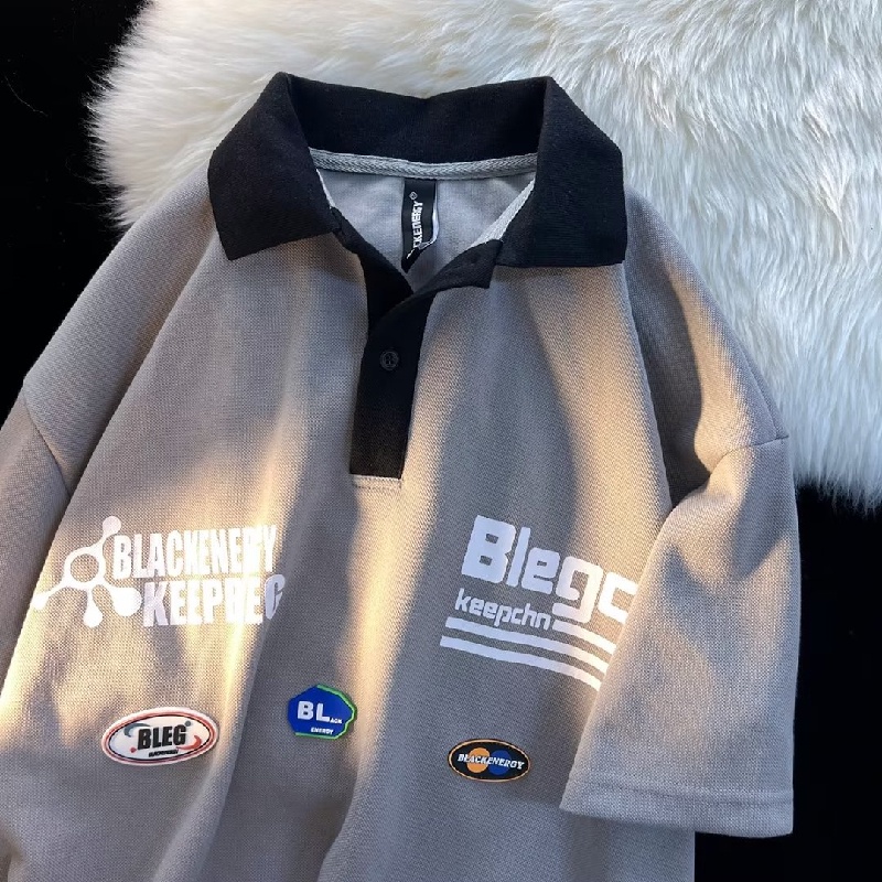 Áo Thun Polo Tay Ngắn Dáng Rộng Thoáng Khí In Chữ Phong Cách Hip hop Nhật Bản Thời Trang Cho Nam Và Nữ