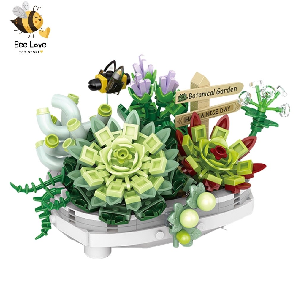 Bộ xếp hình hoa chậu cây Loz sen đá độc đáo, đồ chơi lắp ráp của bé và trang trí trưng bày đẹp lạ BeeLove
