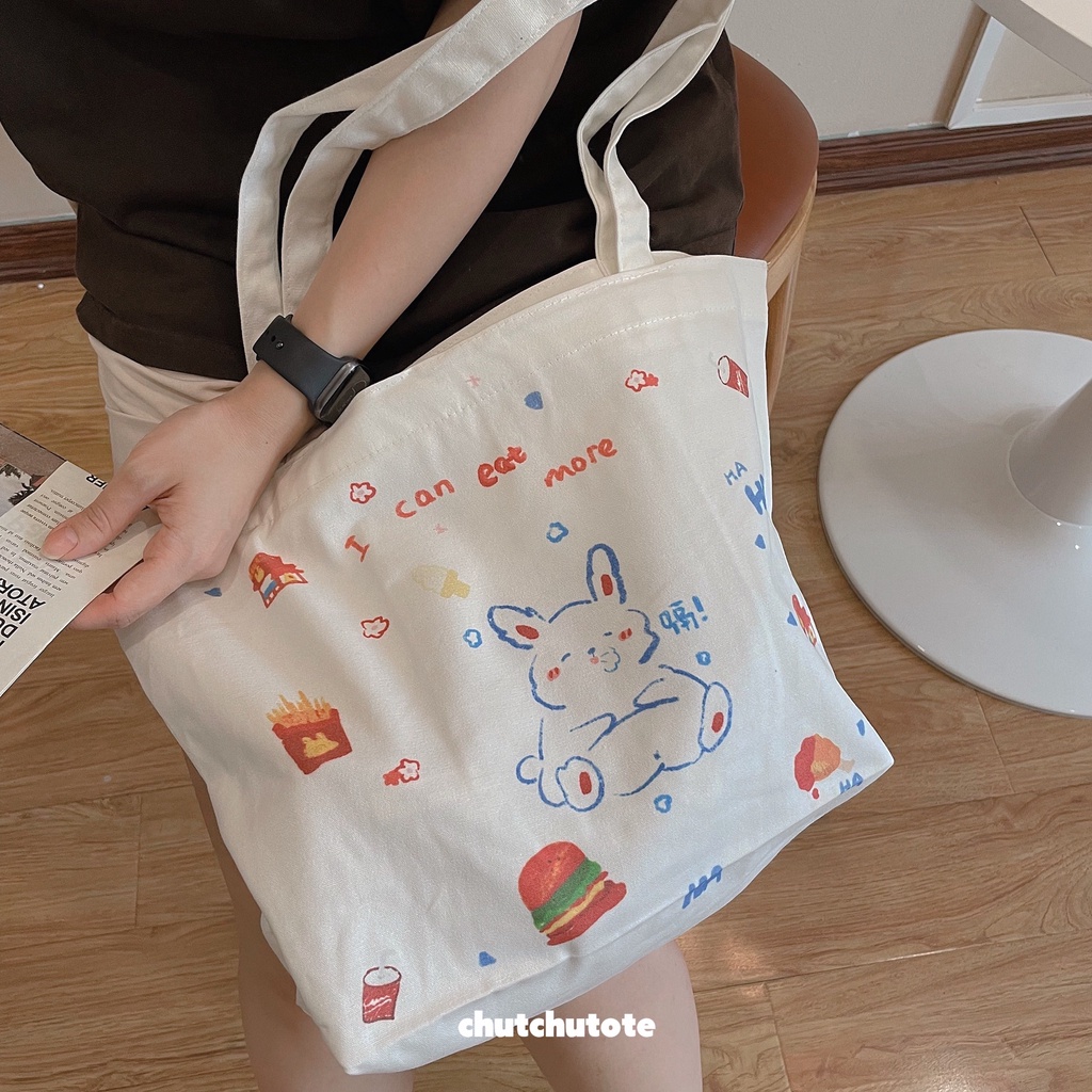 T330/Túi tote túi vải canvas phong cách Hàn quốc, có khóa miệng ngăn phụ bên trong thời trang ulzzang hình thỏ đáng yêu