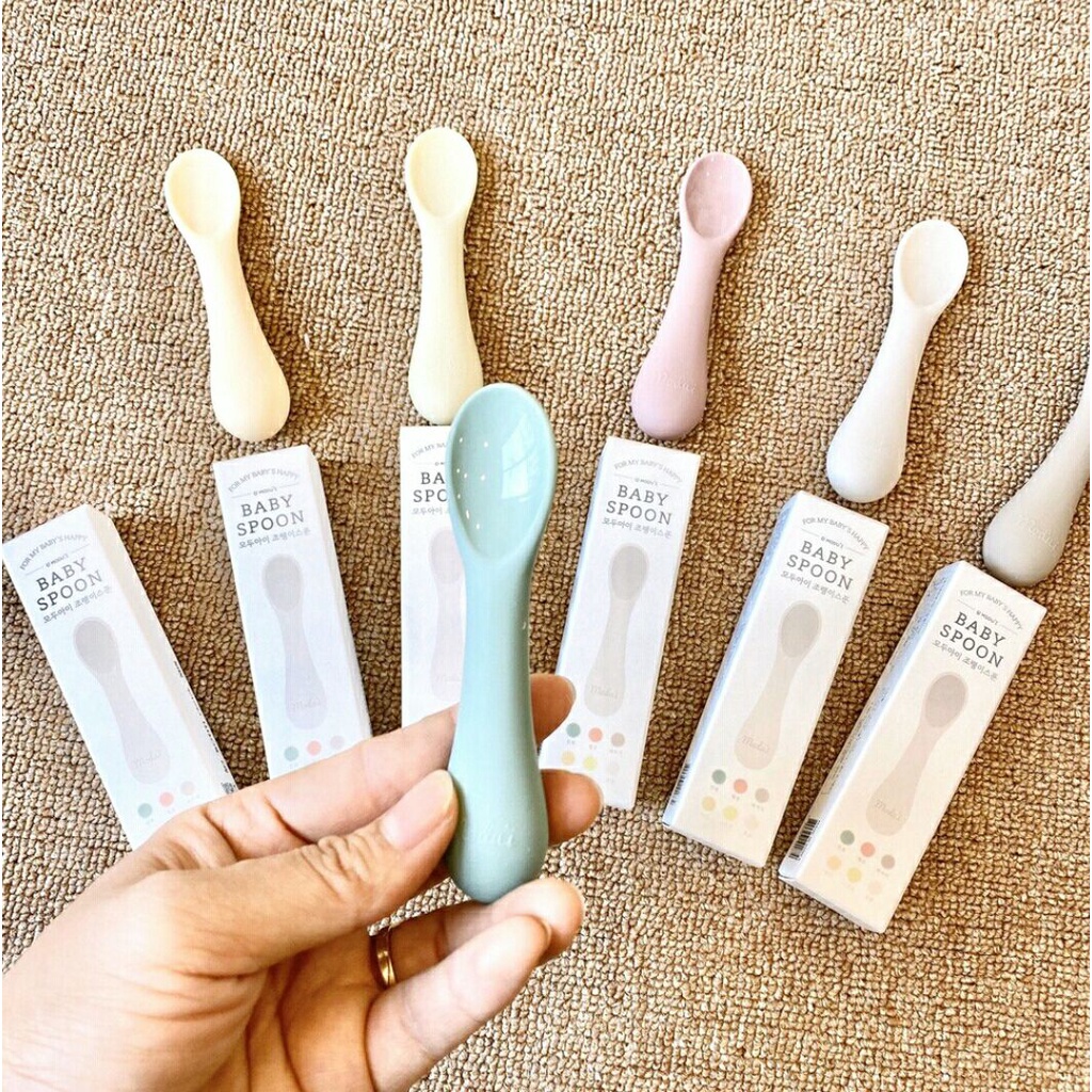 Thìa Ăn Dặm Silicon BABY SPOON BLUEMAMA MODUI Nội địa Hàn Bảo Vệ Sức Khỏe Cho Bé Yêu