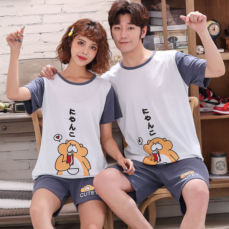 bán hàng trực tiếp tại nhà máy đẹpCặp đôi mùa hè Bộ đồ ngủ Cotton mới Casual Quần short nam và nữ áo hoạt hìn