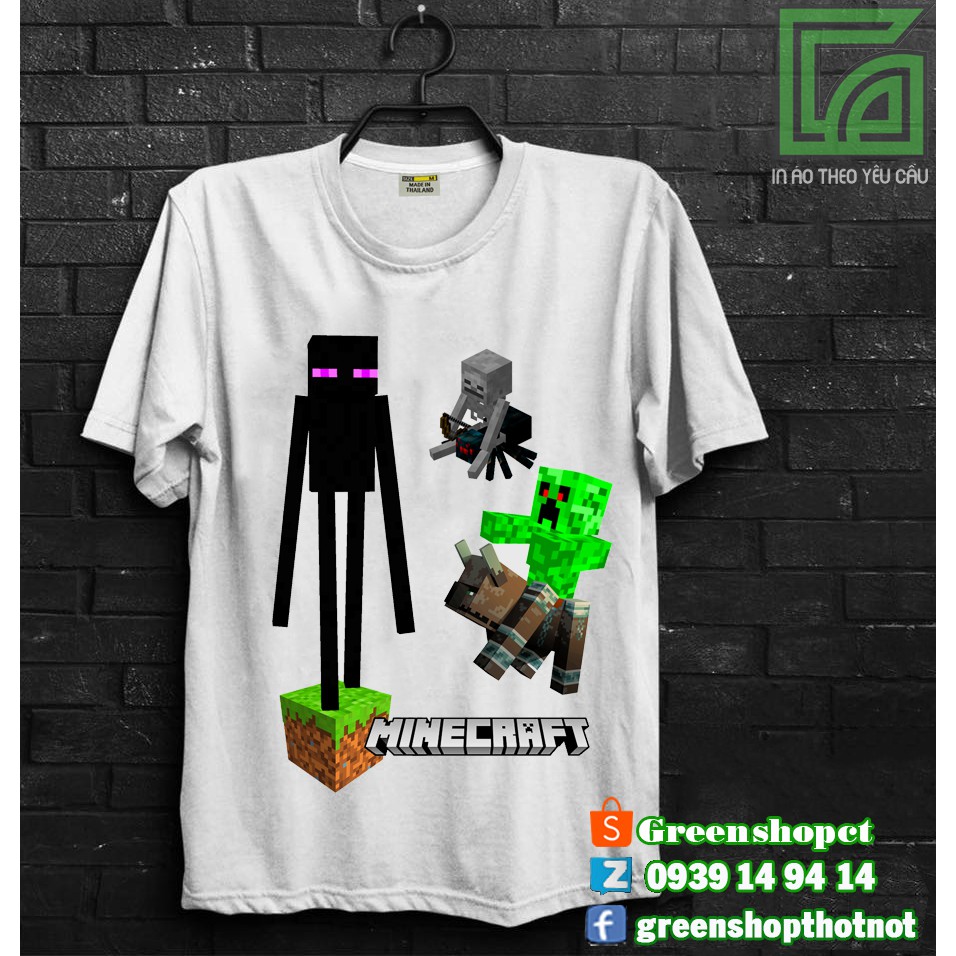 Áo Thun Áo Enderman Creeper Minecraft Vải Cotton Thái S054