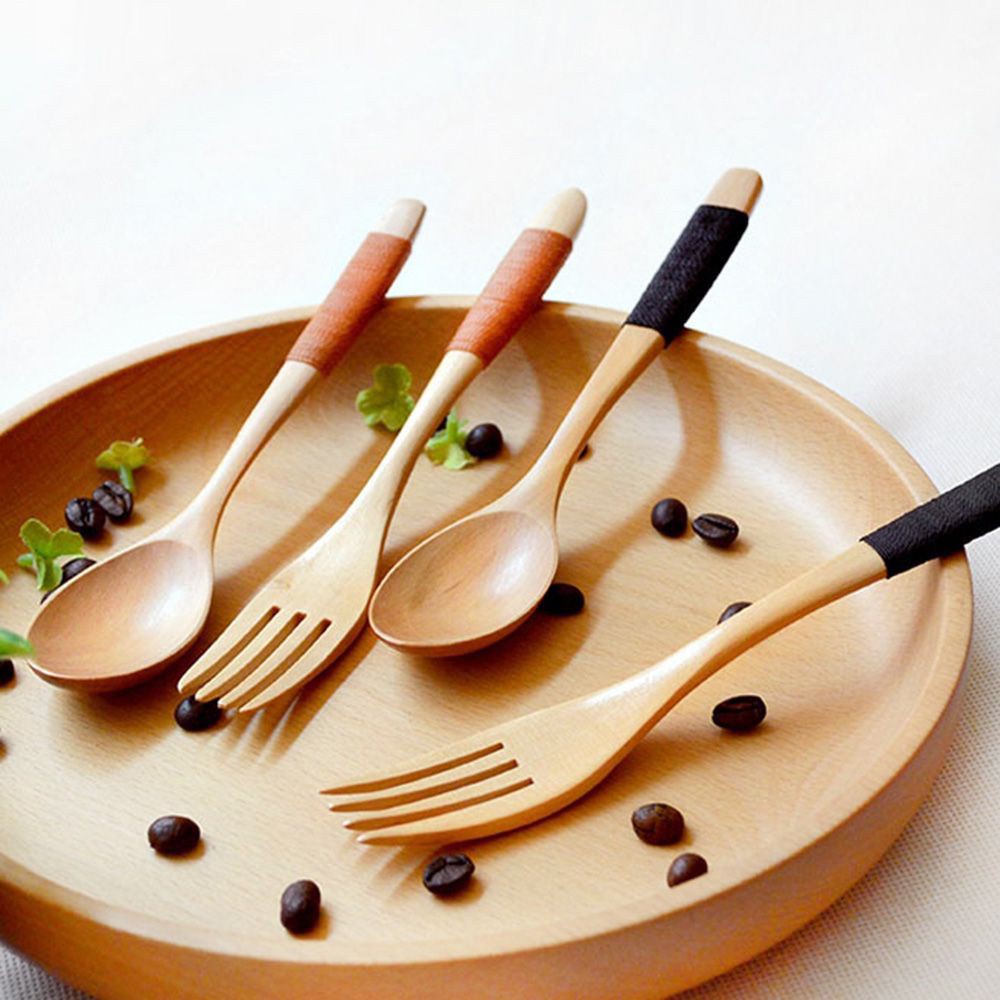 Bộ 2 Muỗng Nĩa Bằng Gỗ Tự Nhiên Cho Bàn Ăn Cơm