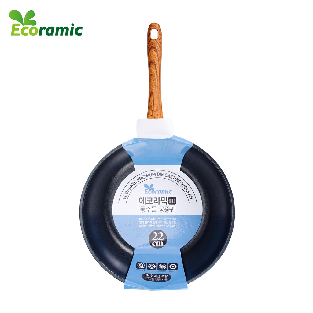 Chảo Đúc Gốm Sứ CERAMIC ECORAMIC đáy từ chống dính Size 15-20-26-28 Cm