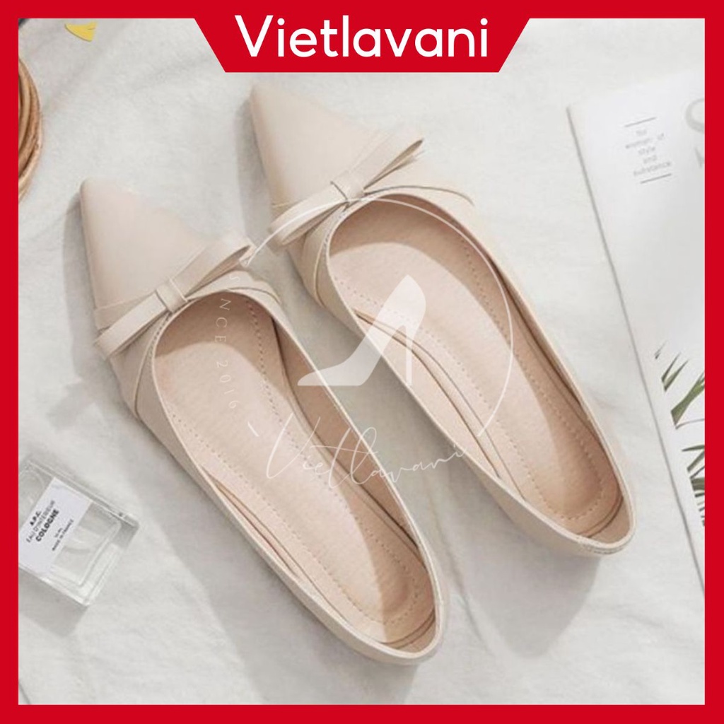 Giày nữ mã LTB3 màu kem mũi nhọn cao 3cm phong cách đơn giản dễ phối đồ