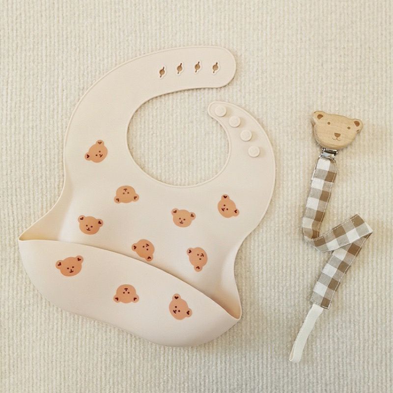 Yếm silicone gấu Brown dễ thương phong cách Hàn Quốc