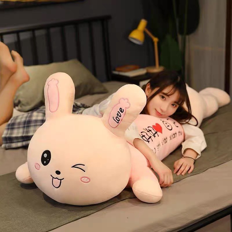 Gối ôm thỏ hồng dễ thương sang trọng siêu mềm, búp bê để giường của bé - Gấu Bông Kuma.House