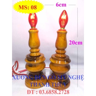 Đèn bàn thờ vàng điện - Mẫu nhỏ - gỗ tràm  MS 08