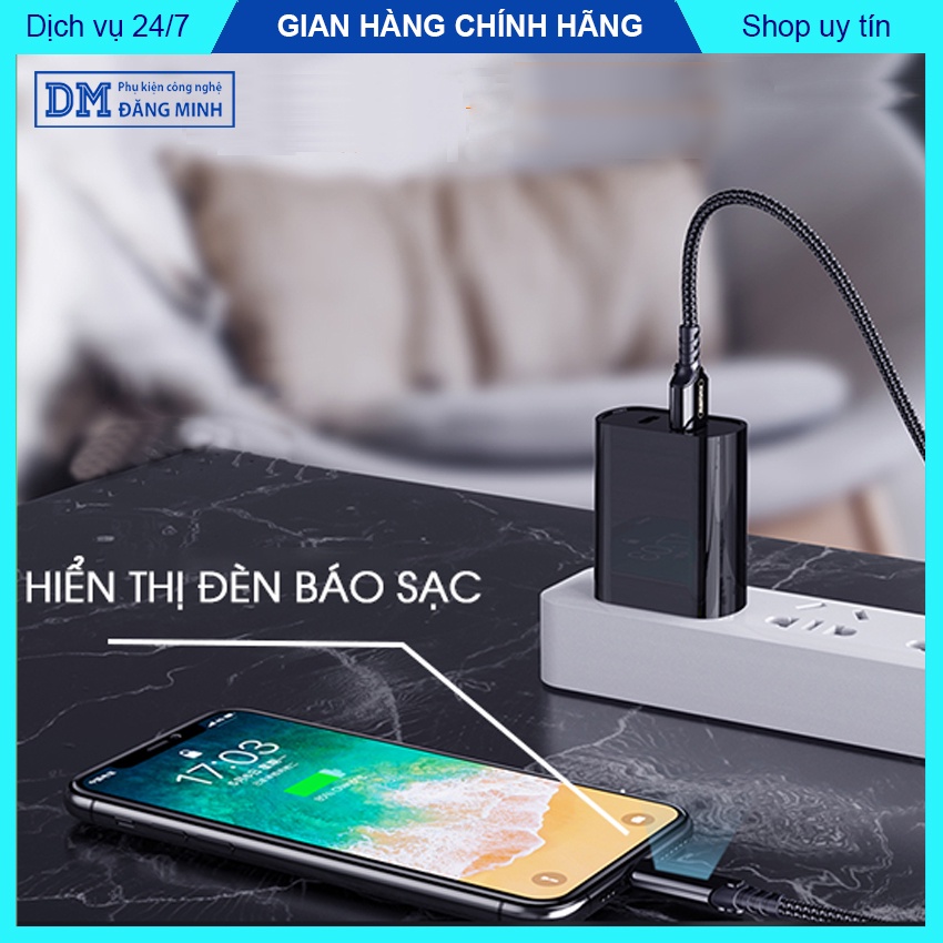 Dây sạc Type-C tự ngắt RC-123a, dây sạc Type-C chính hãng tự dừng khi đầy sạc nhanh Iphone 2.4A dây đan vải dù - DMte