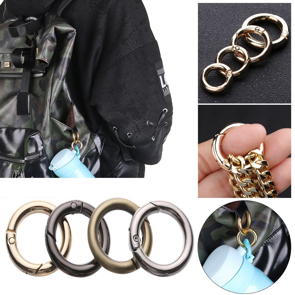 Set 2/5 móc khóa tròn 10/12/16/19mm bằng hợp kim kẽm màu đen chất lượng cao