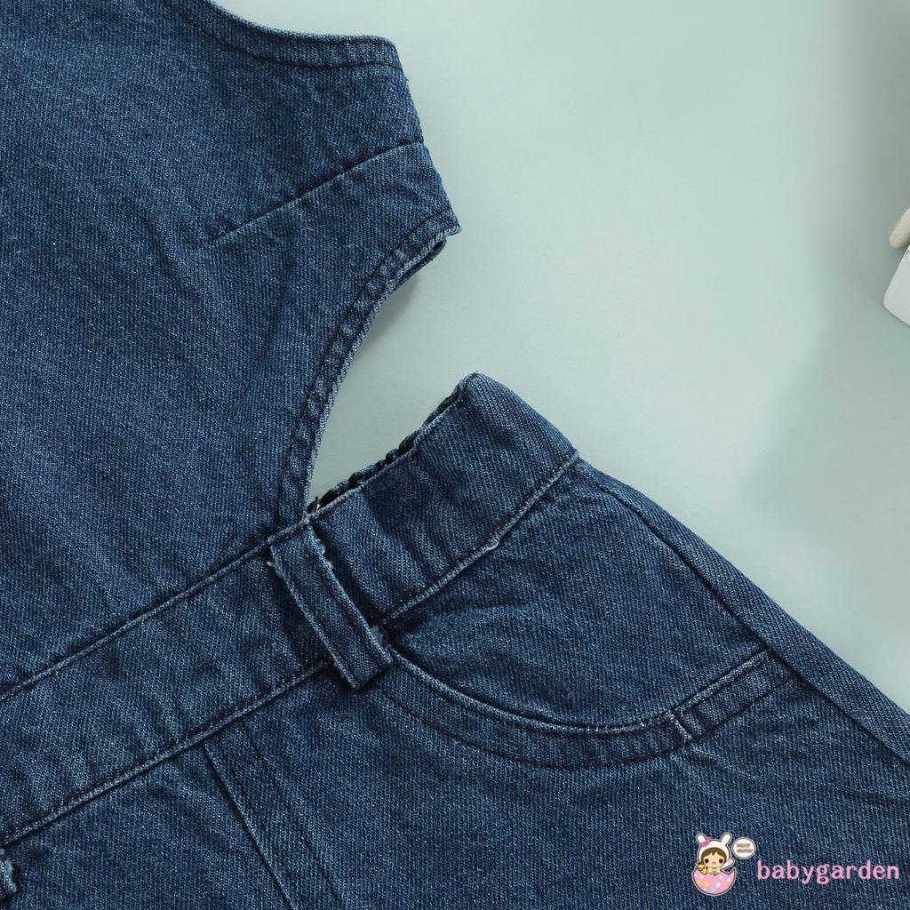 Bộ Áo Liền Quần Denim Cổ Chữ U Không Tay Cắt Vai Dành Cho Bé Gái 6 Tháng 4 Tuổi One
