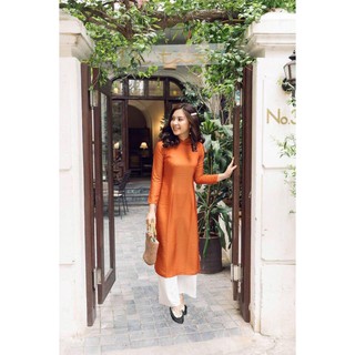 Áo Dài Cách Tân Lụa Tô Châu - Màu Cam + Quần Màu Xanh ( hàng kỹ - hình thật )