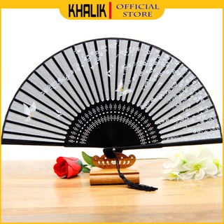   Hàng đẹp  Quạt giấy vải lụa cổ trang gấp gọn cầm tay nan tre in họa tiết - chất liệu cao cấp  MS01-MS15  