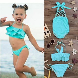 hღ✯Mới Xanh Trẻ Em Bé Gái Tankini Bikini Bộ Đồ Bơi Đồ Bơi Tắm Đi Biển