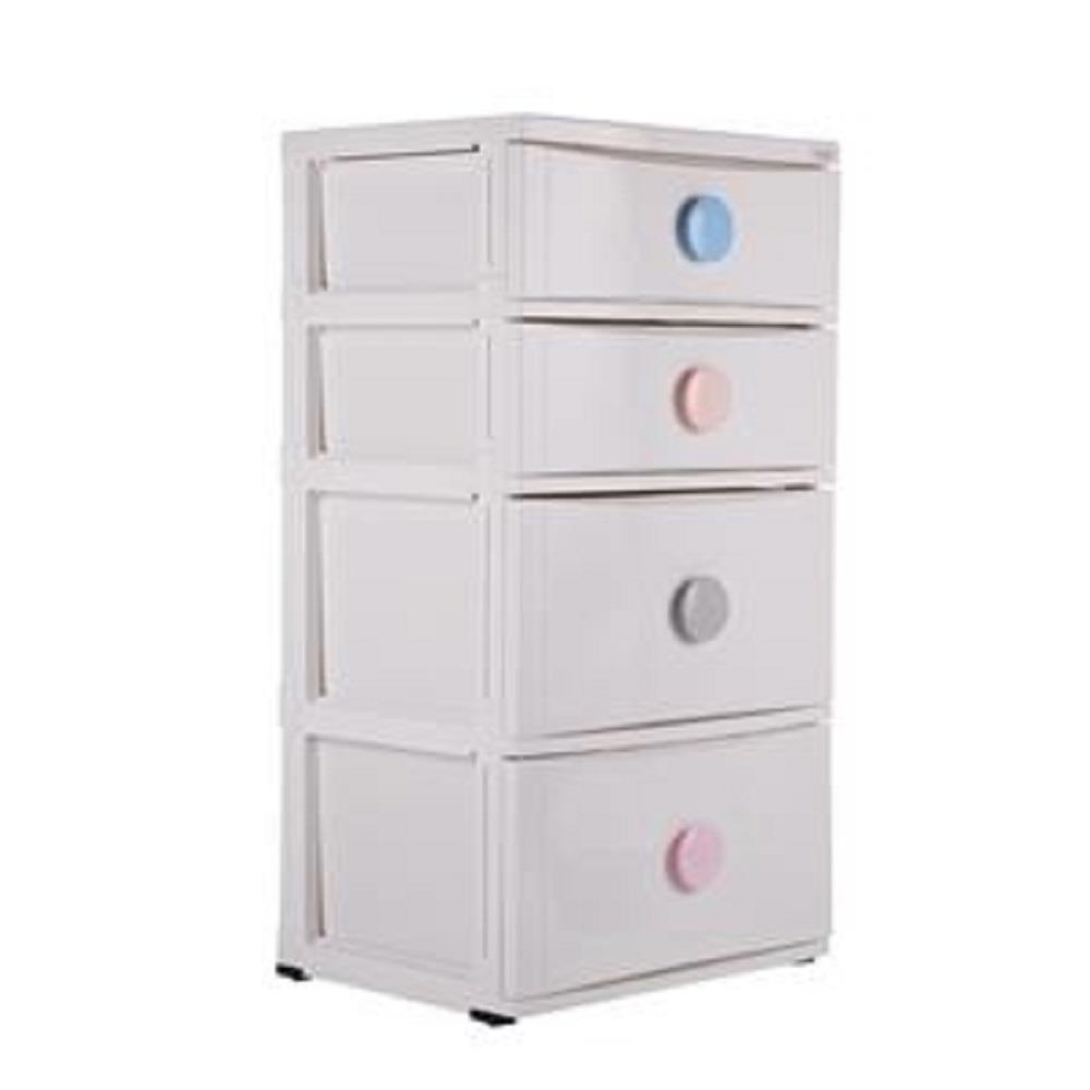 HomeBase STACKO Tủ nhựa 4 tầng có bánh xe Thái Lan W56xH105xD45cm màu trắng tay cầm Pastel