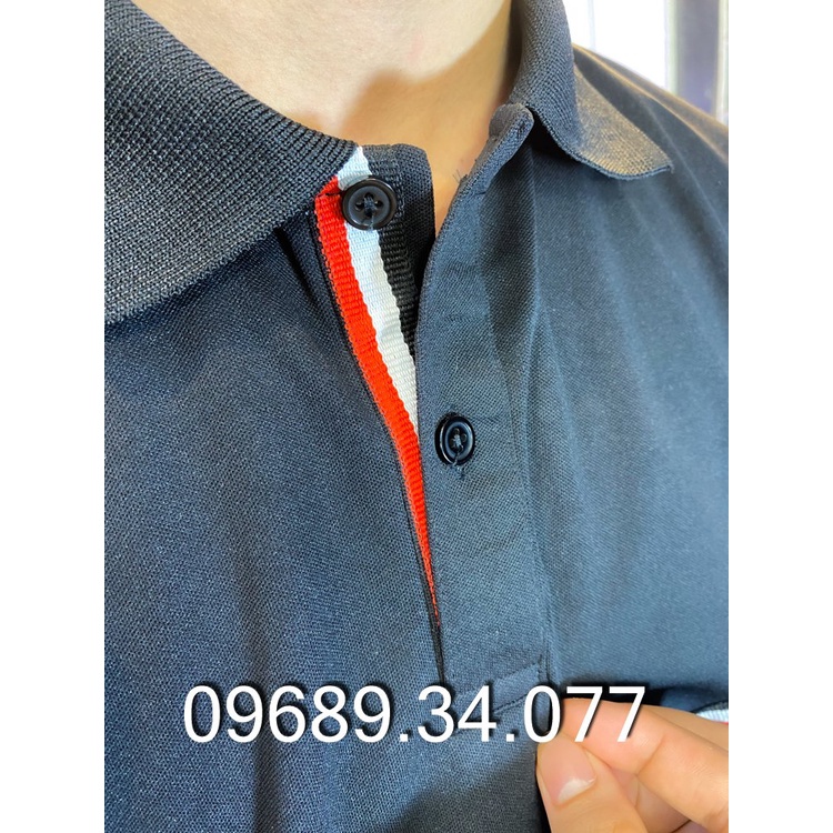 Áo phông polo nam đen trắng kết hợp sọc chéo cực phong cách
