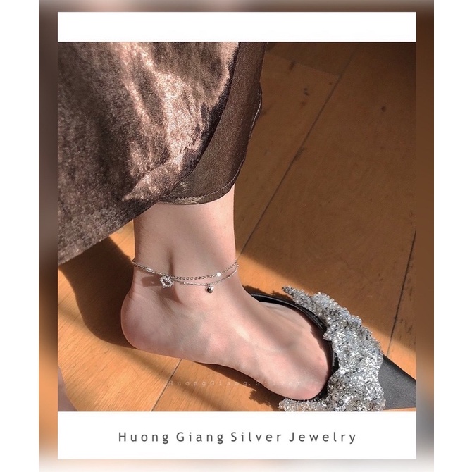 Lắc chân dây kép hình tim - HuongGiangSilver