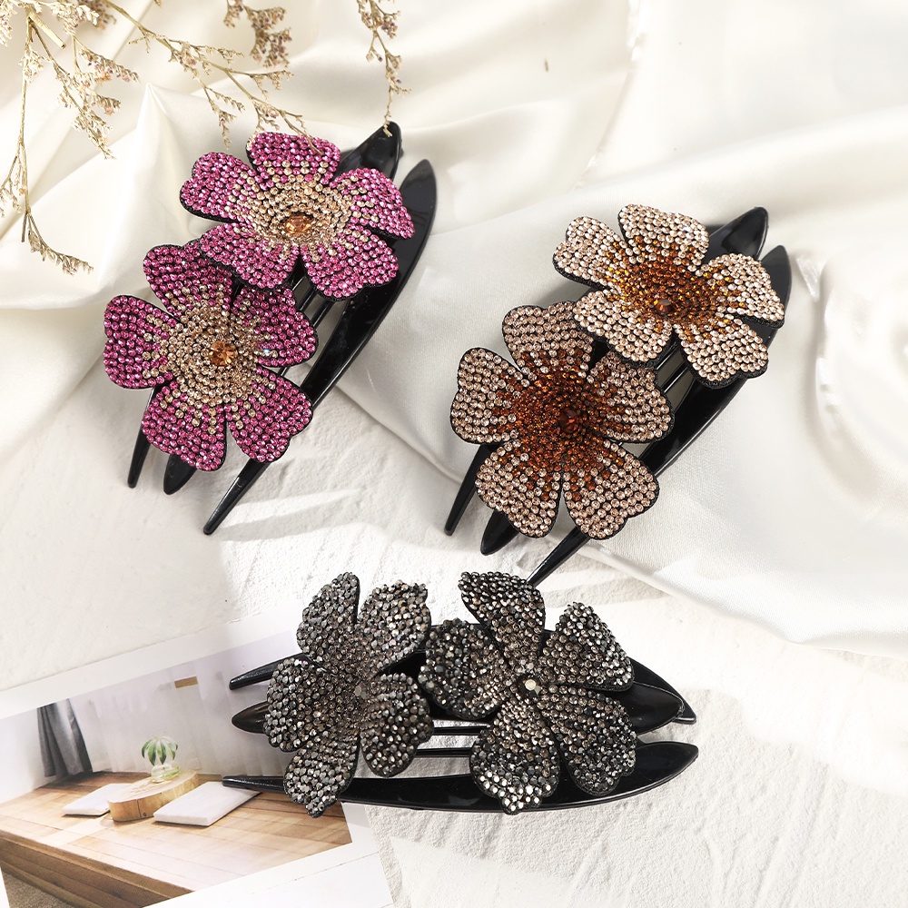 Kẹp tóc Haimeikang hình hoa đính đá nhiều màu sắc thời trang thanh lịch cho nữ